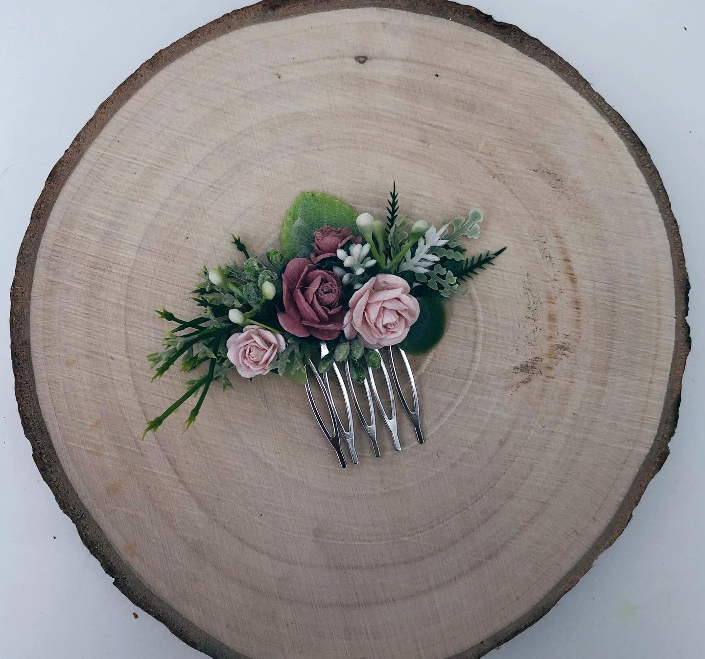 Dusky Pink and Blush Flower Hair Comb