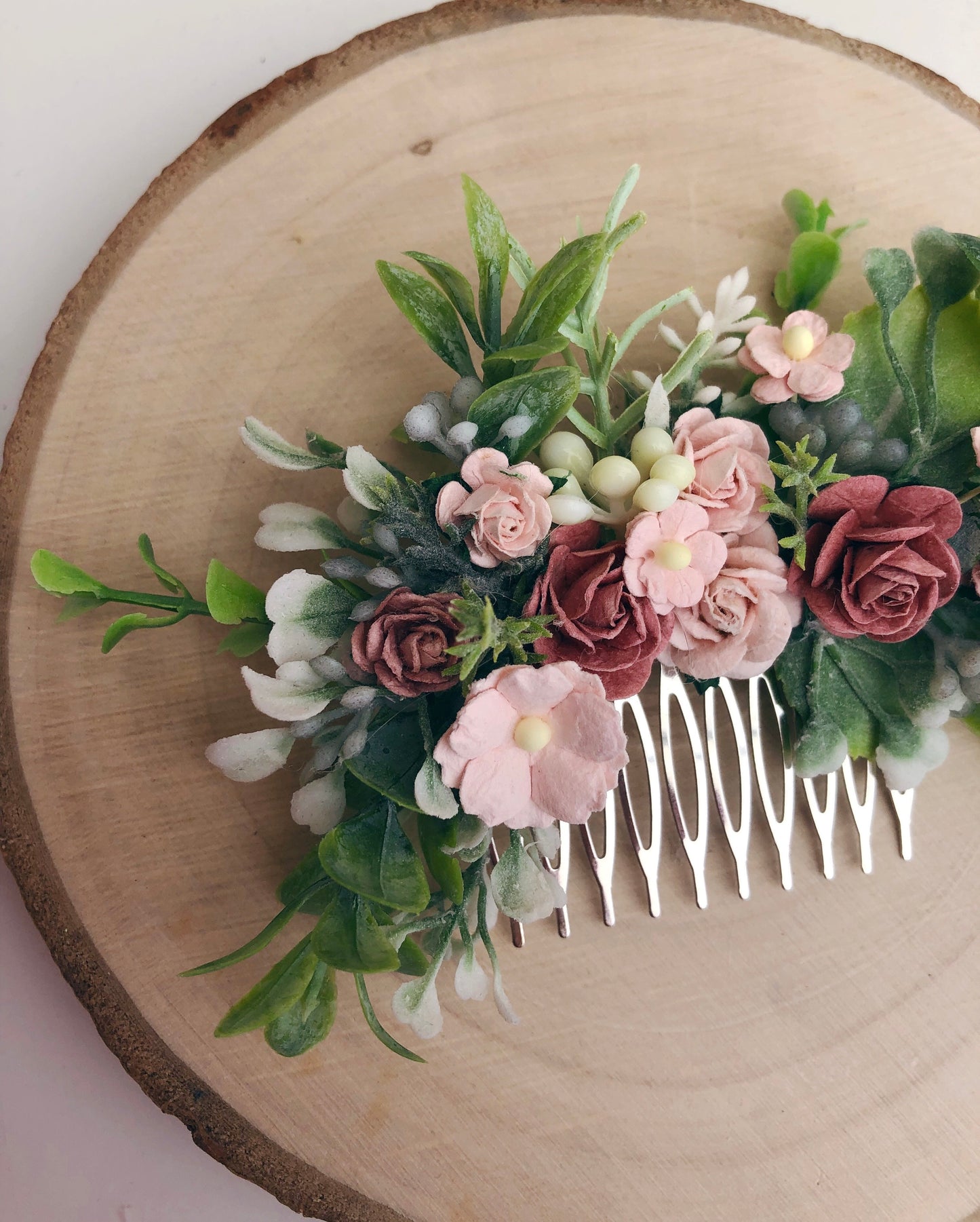Dusky Pink And Blush Flower Hair Comb