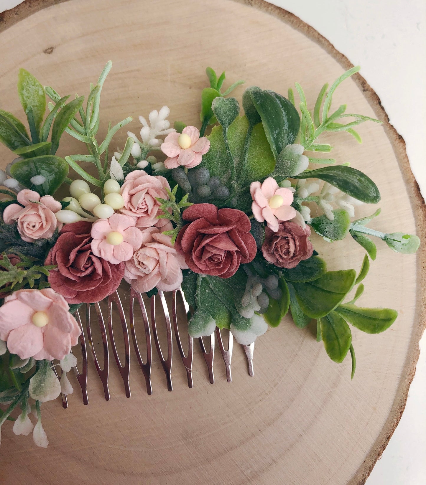 Dusky Pink And Blush Flower Hair Comb