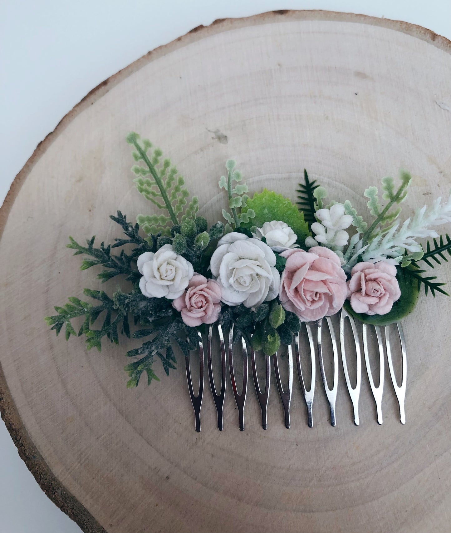 Blush Pink and White Flower Hair Comb
