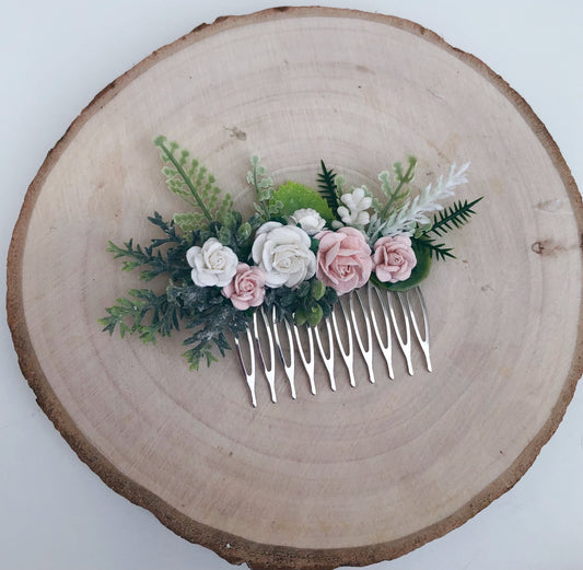 Blush pink flower bridal hair comb
