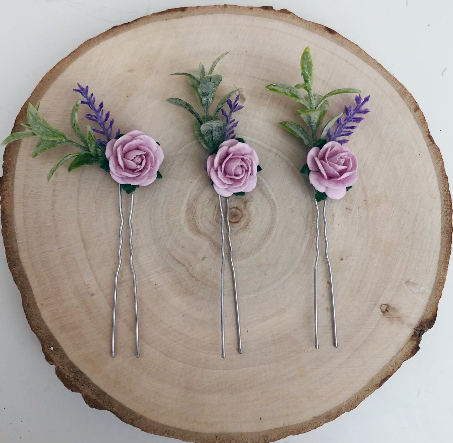 Lilac and lavender flower hair pins