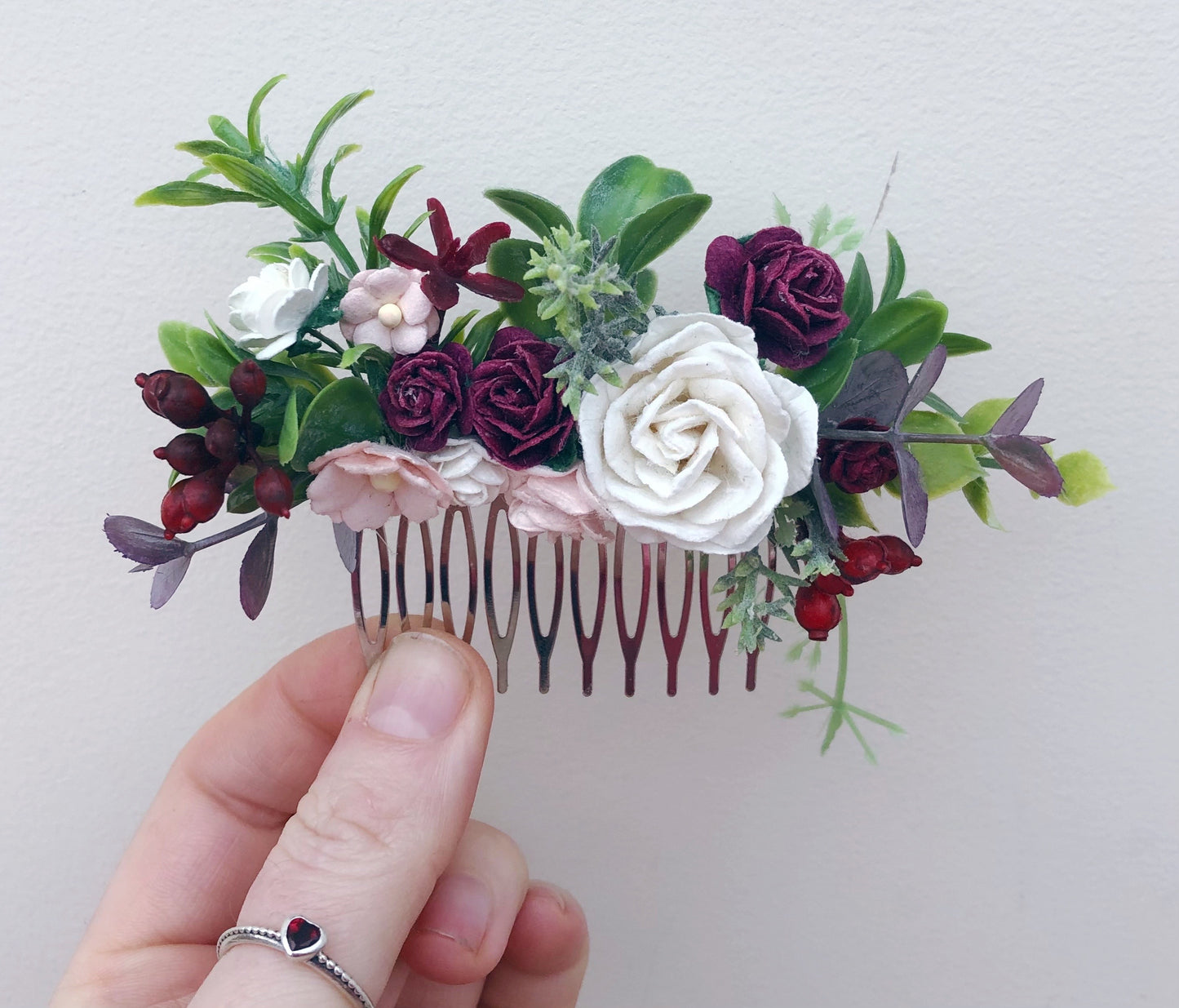 Burgundy, Blush and Ivory Flower Hair Comb