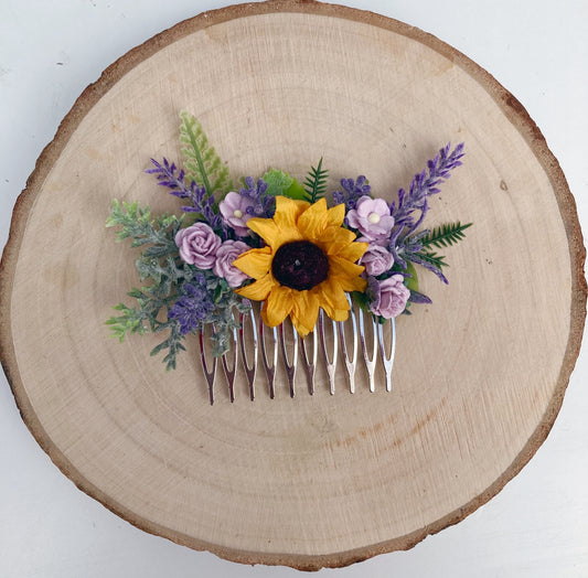 Sunflower And Lavender Hair Comb