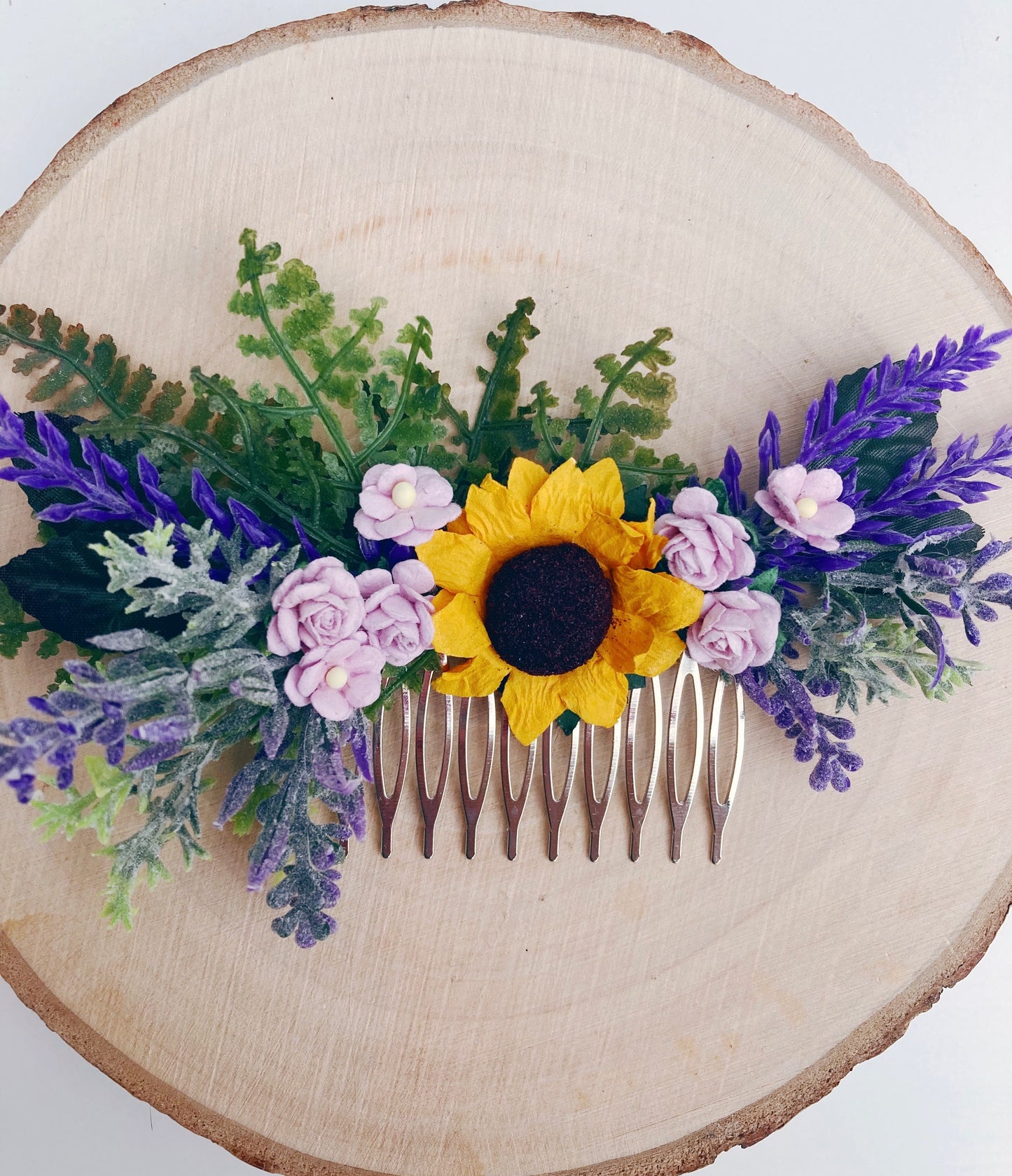 Sunflower And Lavender Lilac Hair Comb