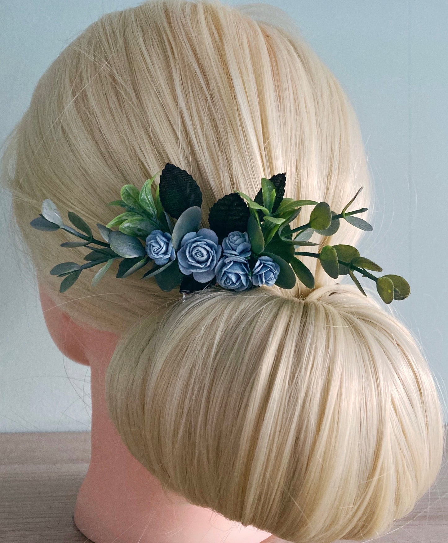 Dusky Blue Floral Hair Comb