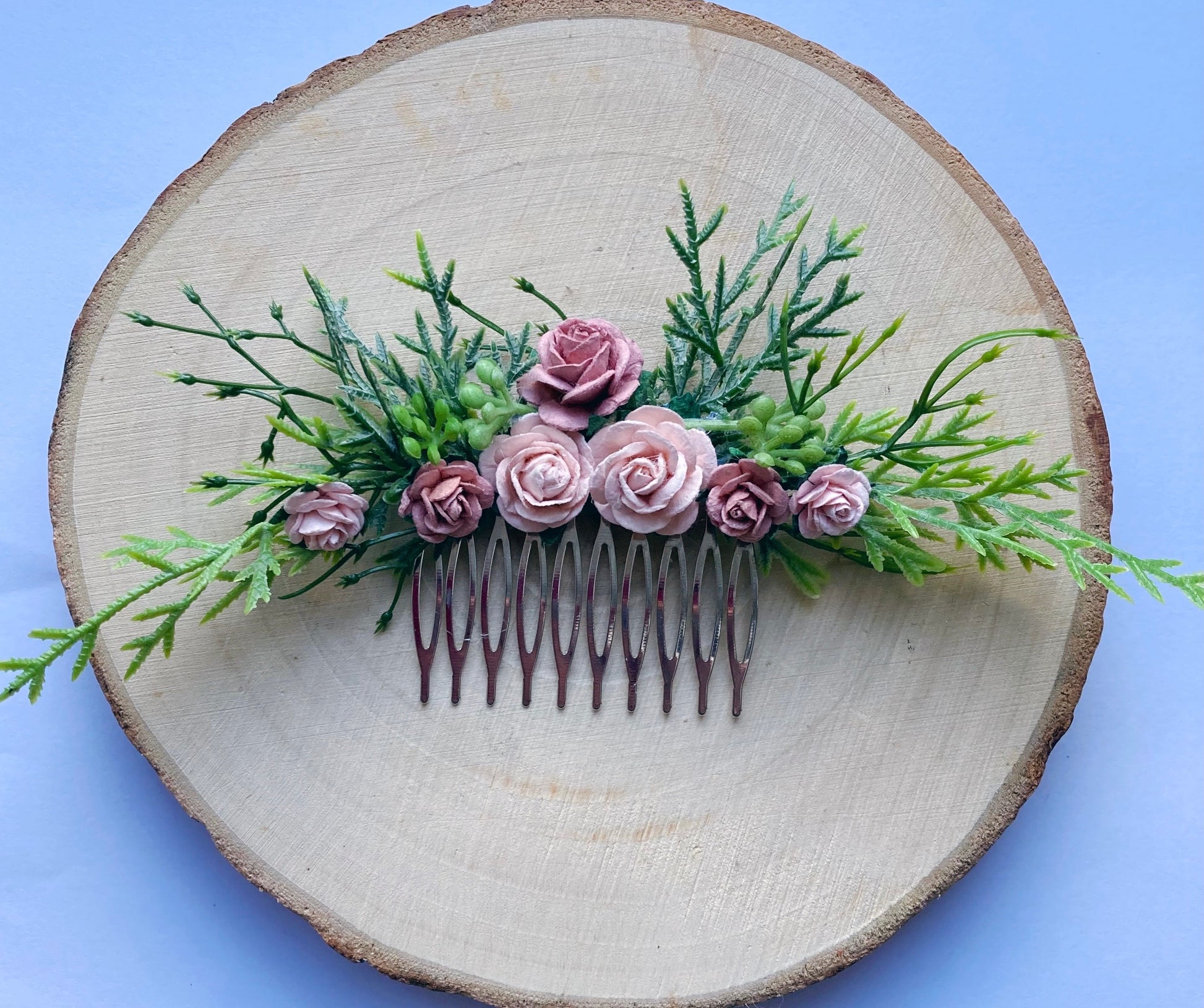 Blush and dusky pink flower hair comb