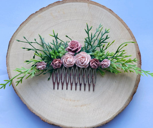 Blush and dusky pink flower hair comb