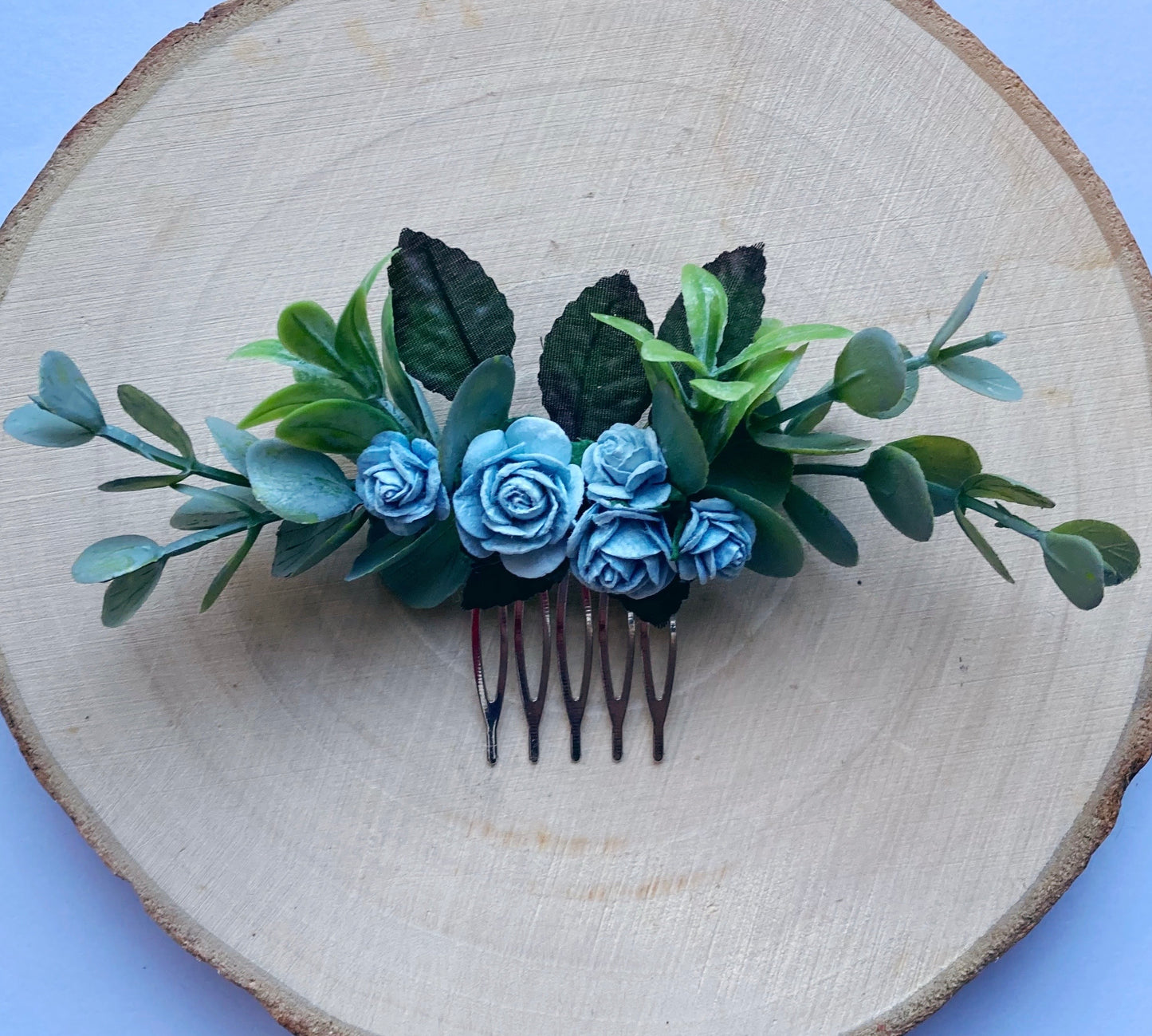 Dusky Blue Floral Hair Comb