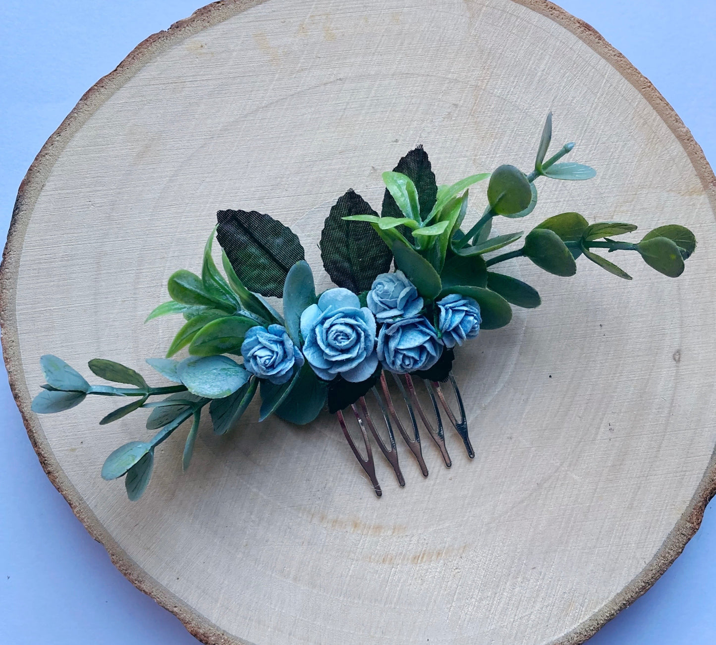 Dusky Blue Floral Hair Comb