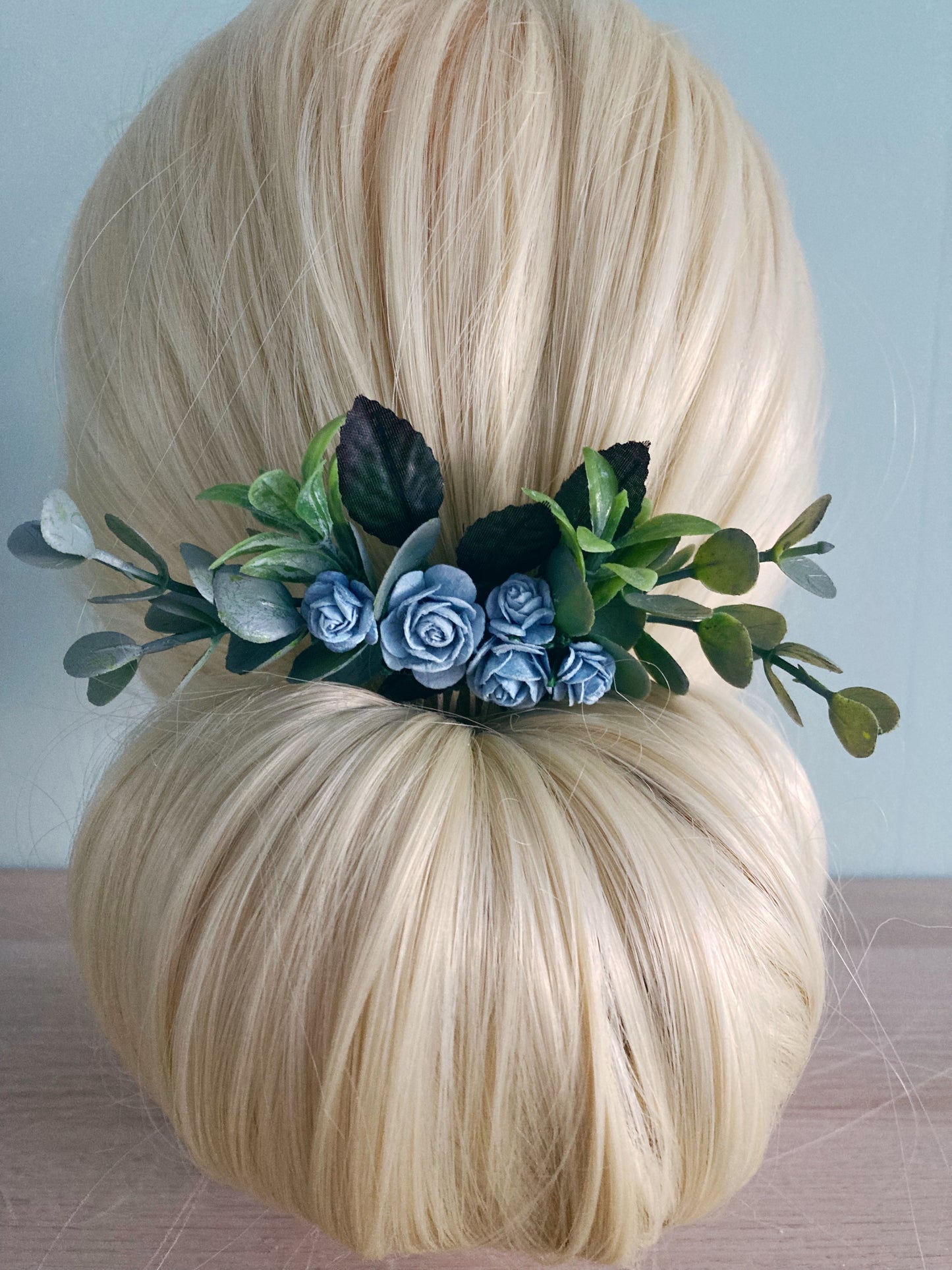 Dusky Blue Floral Hair Comb
