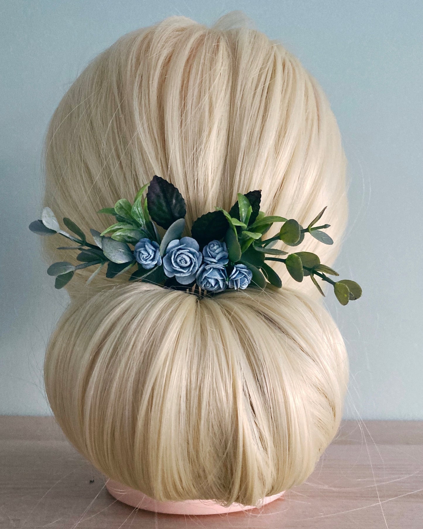 Dusky Blue Floral Hair Comb
