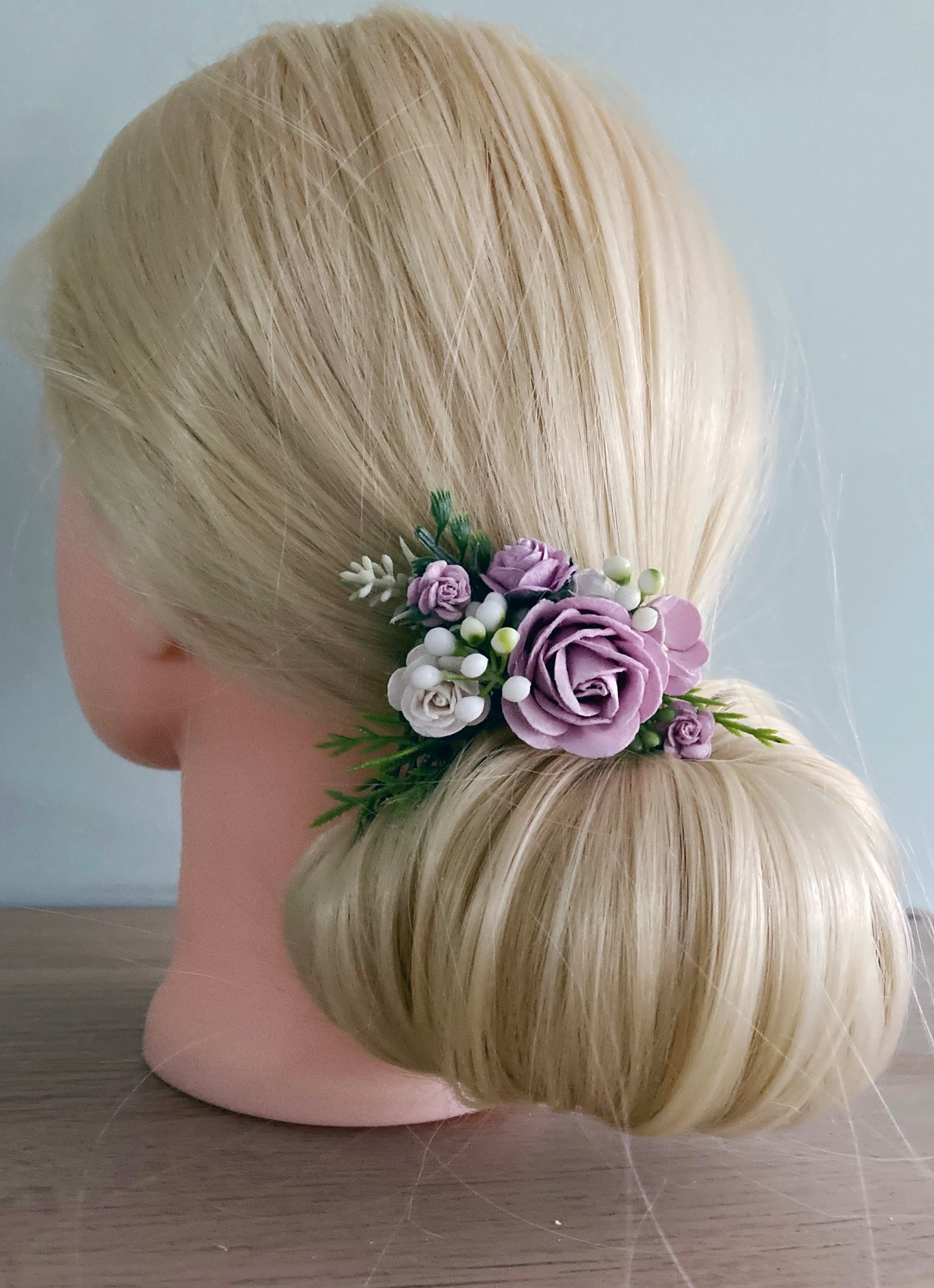 Lilac and White Flower Hair Comb