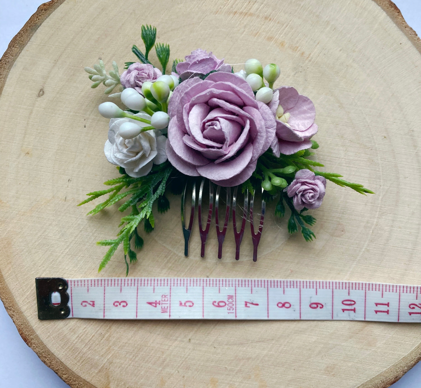 Lilac and White Flower Hair Comb