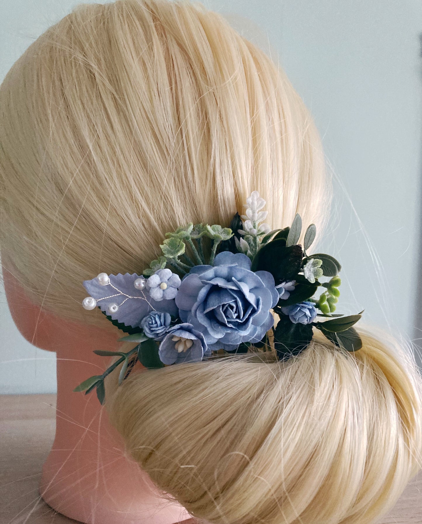Dusty Dusky Blue Flower Hair Comb