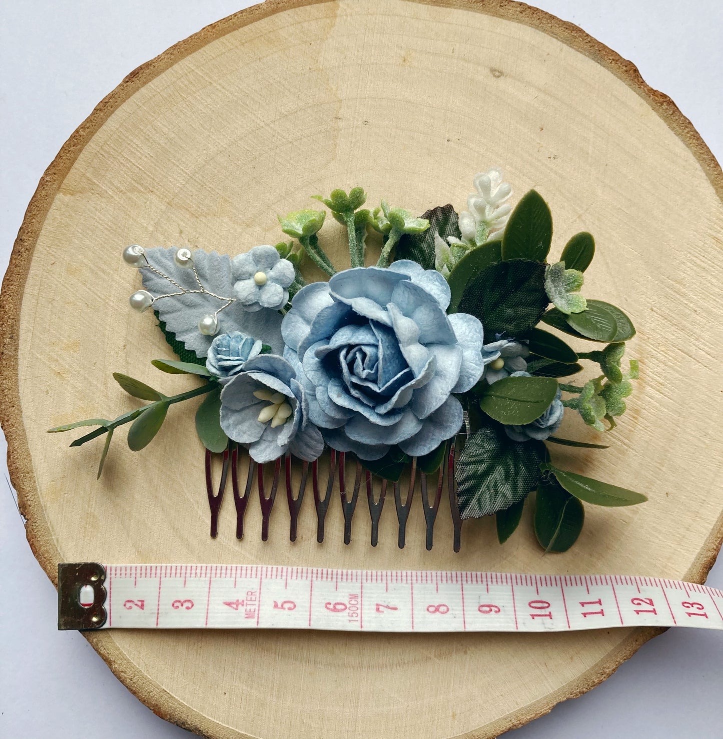 Dusty Dusky Blue Flower Hair Comb