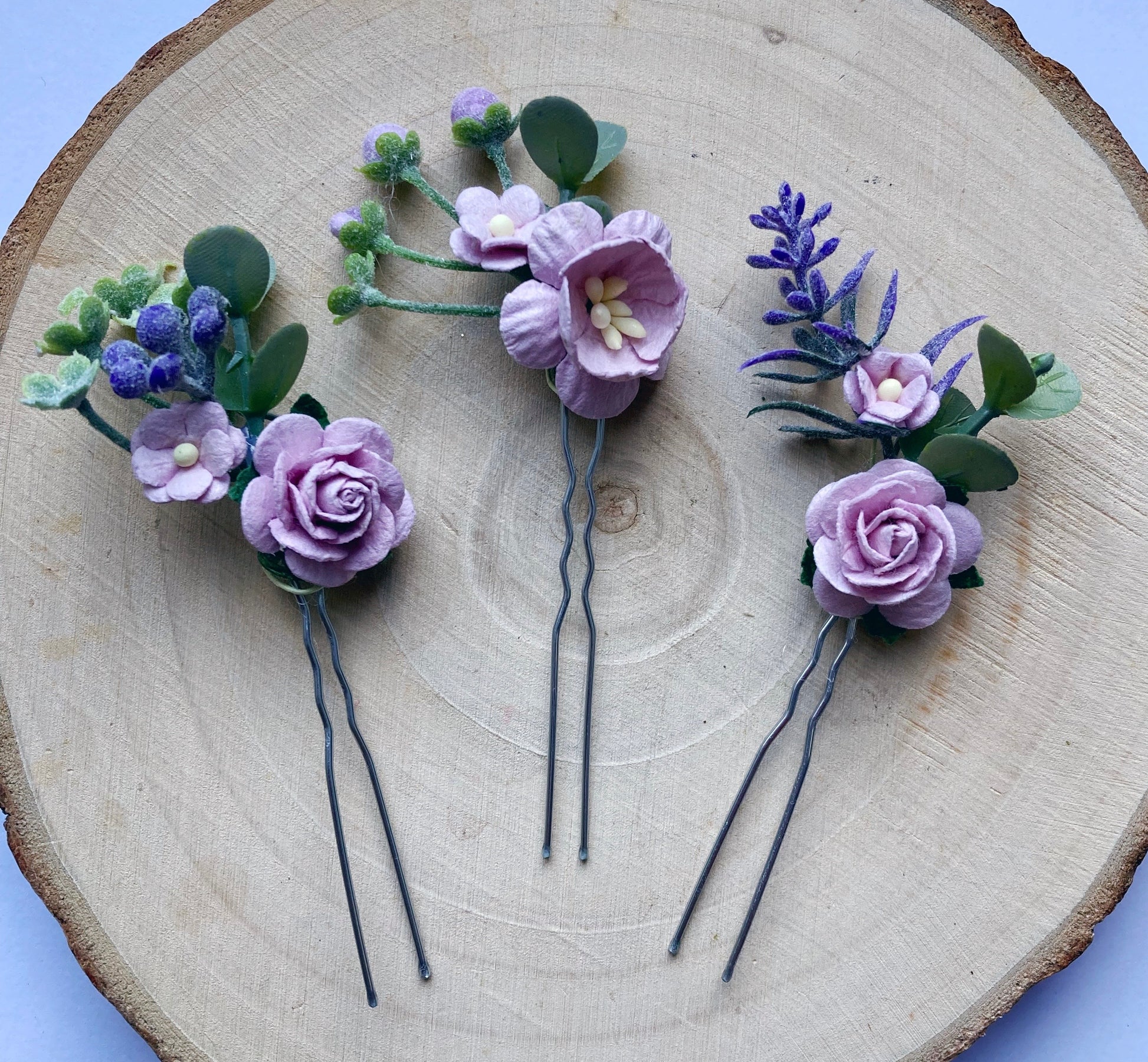 Lilac flower hair pins