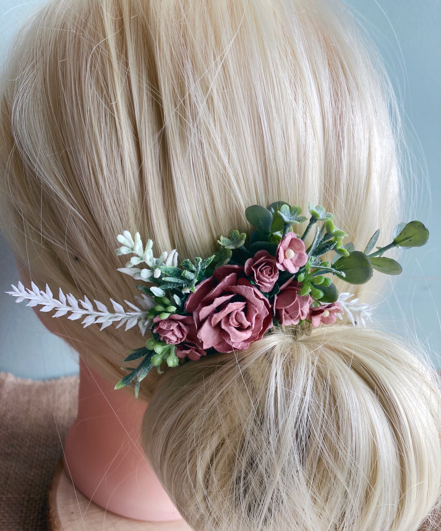 Dusky Pink Flower Hair Comb
