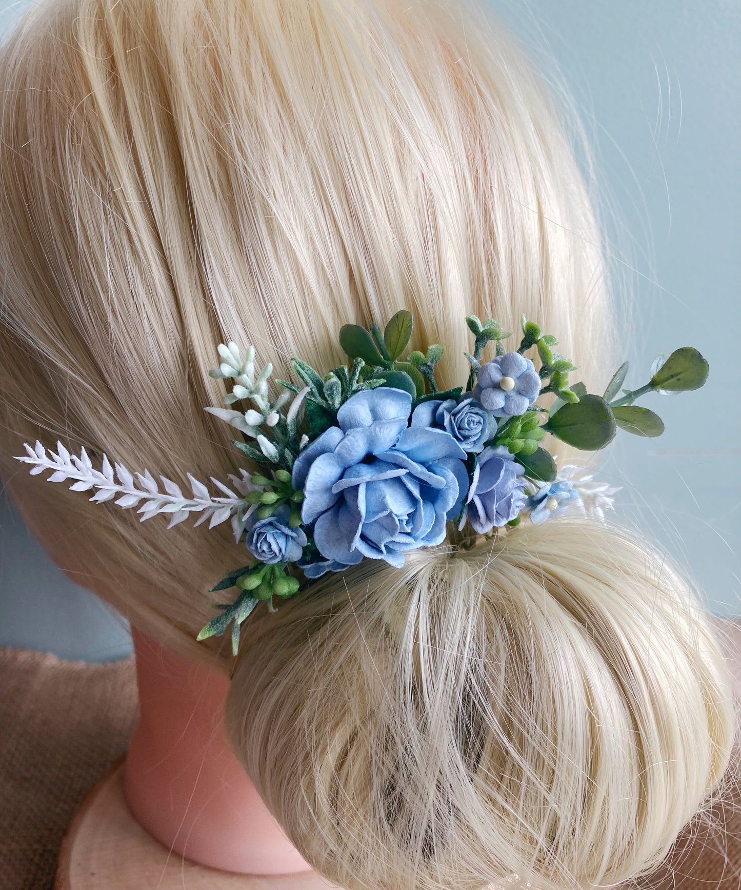 Dusky Blue Flower Hair Comb