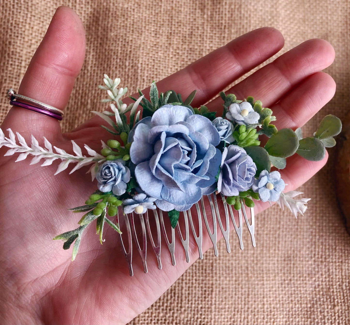 Dusky Blue Flower Hair Comb