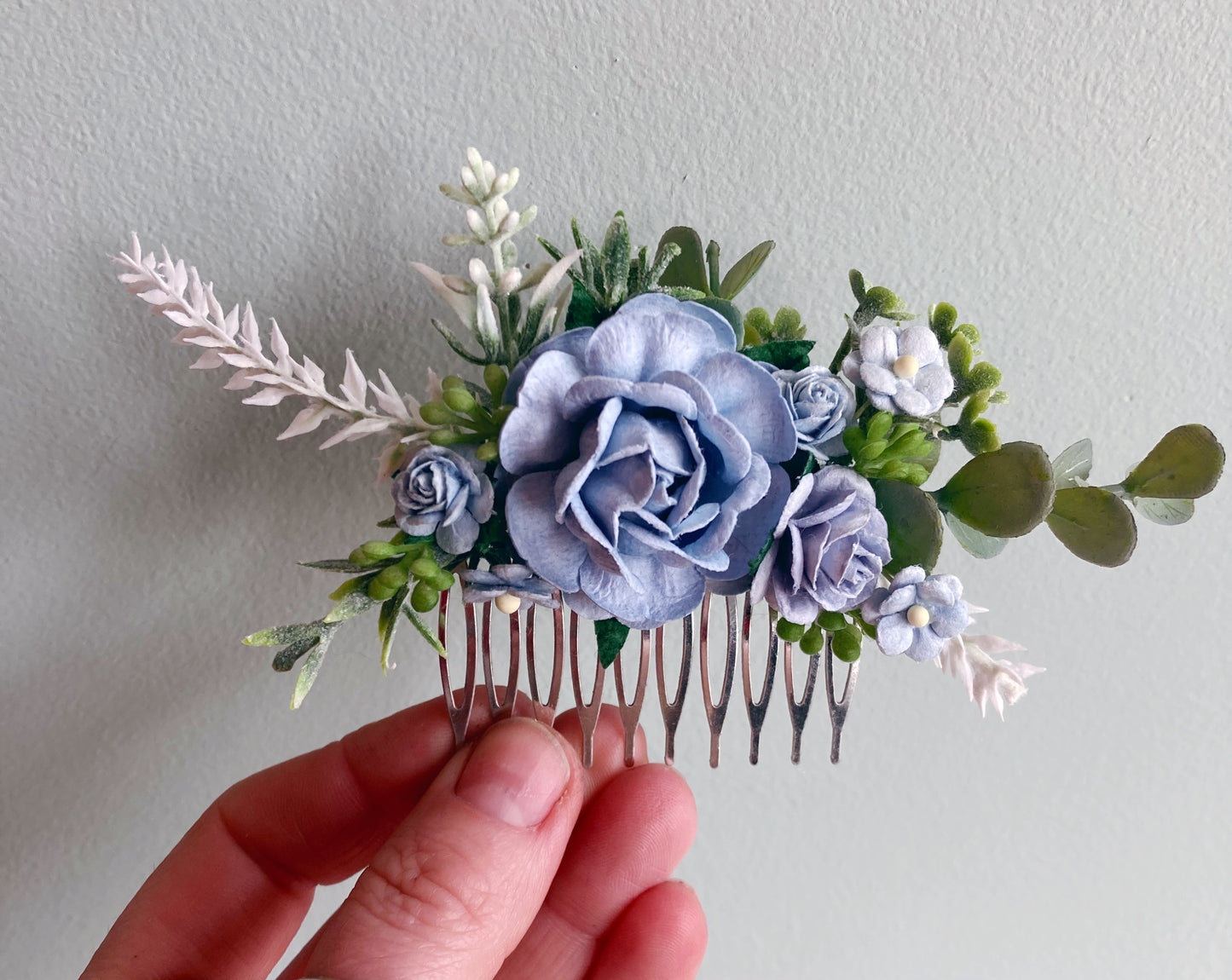 Dusky Blue Flower Hair Comb