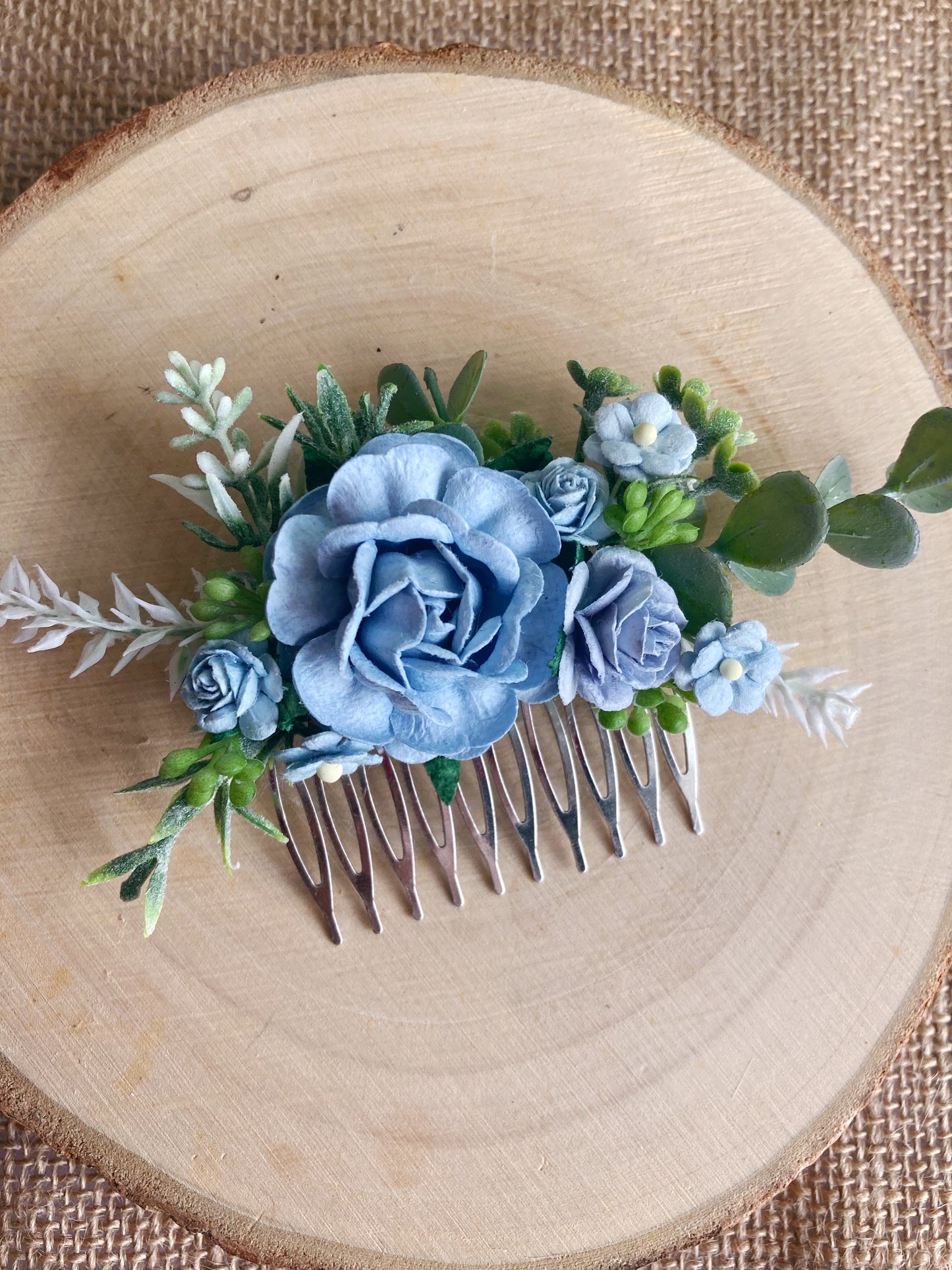 Dusky Blue Flower Hair Comb