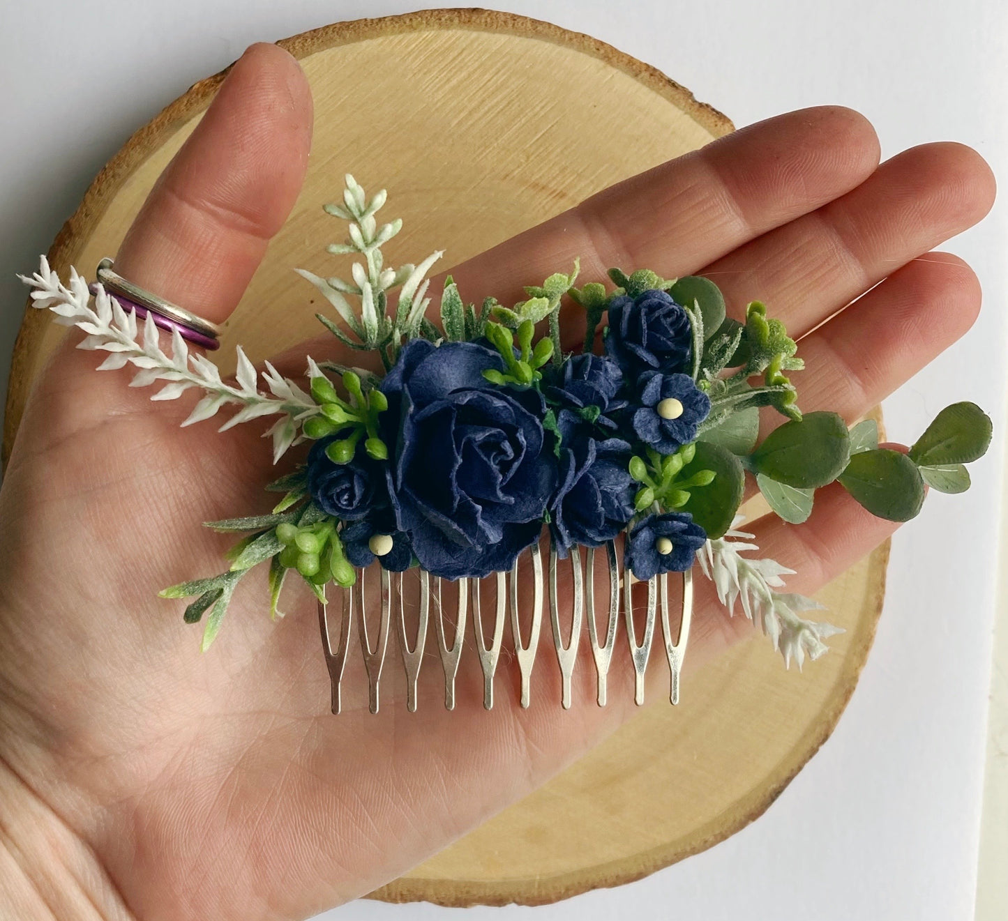 Navy Blue Flower Hair Comb