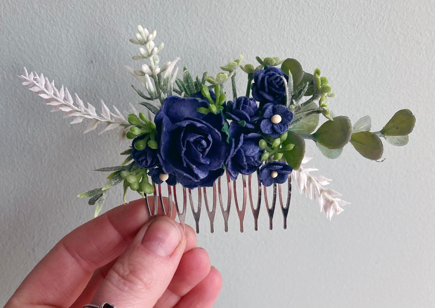 Navy Blue Flower Hair Comb