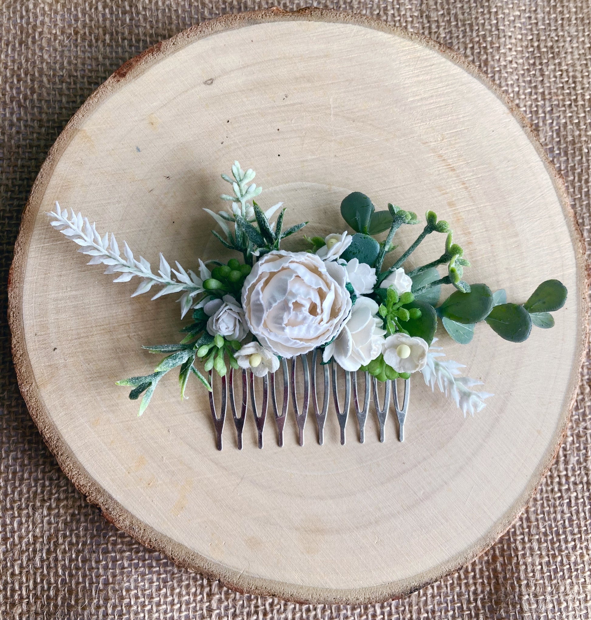White bridal flower hair comb