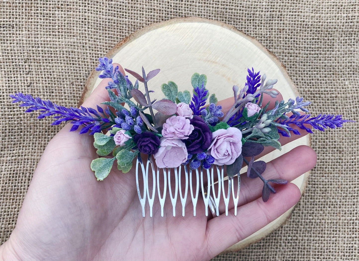 Purple And Lavender Flower Hair Comb