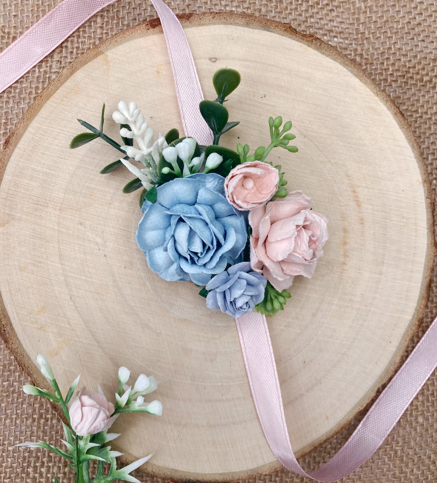 Blush and Blue Wedding Prom Flower Wrist Corsage