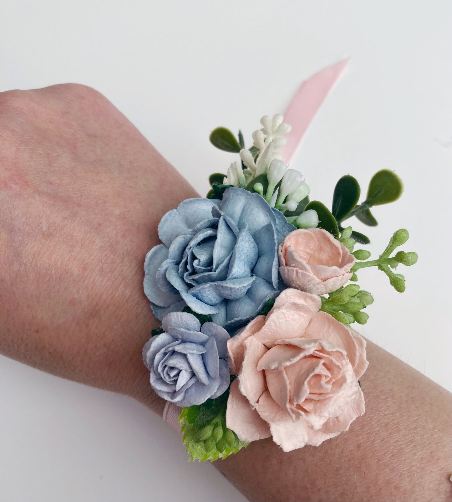 Blush and Blue Wedding Prom Flower Wrist Corsage