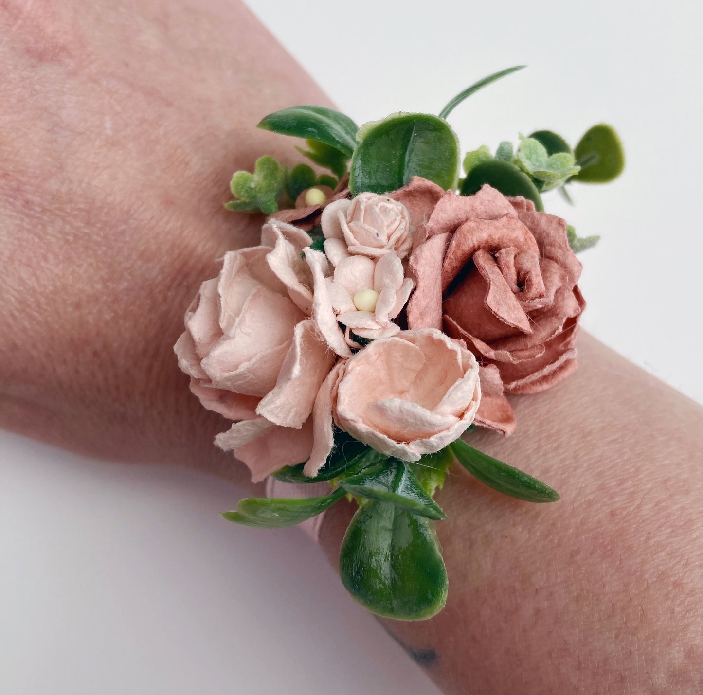 Blush and Dusky Pink Wedding Prom Flower Wrist Corsage