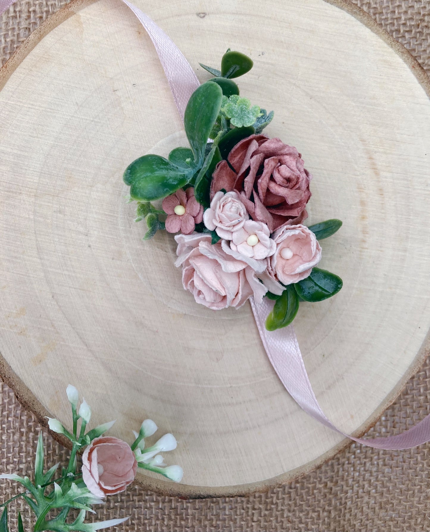 Blush and Dusky Pink Wedding Prom Flower Wrist Corsage
