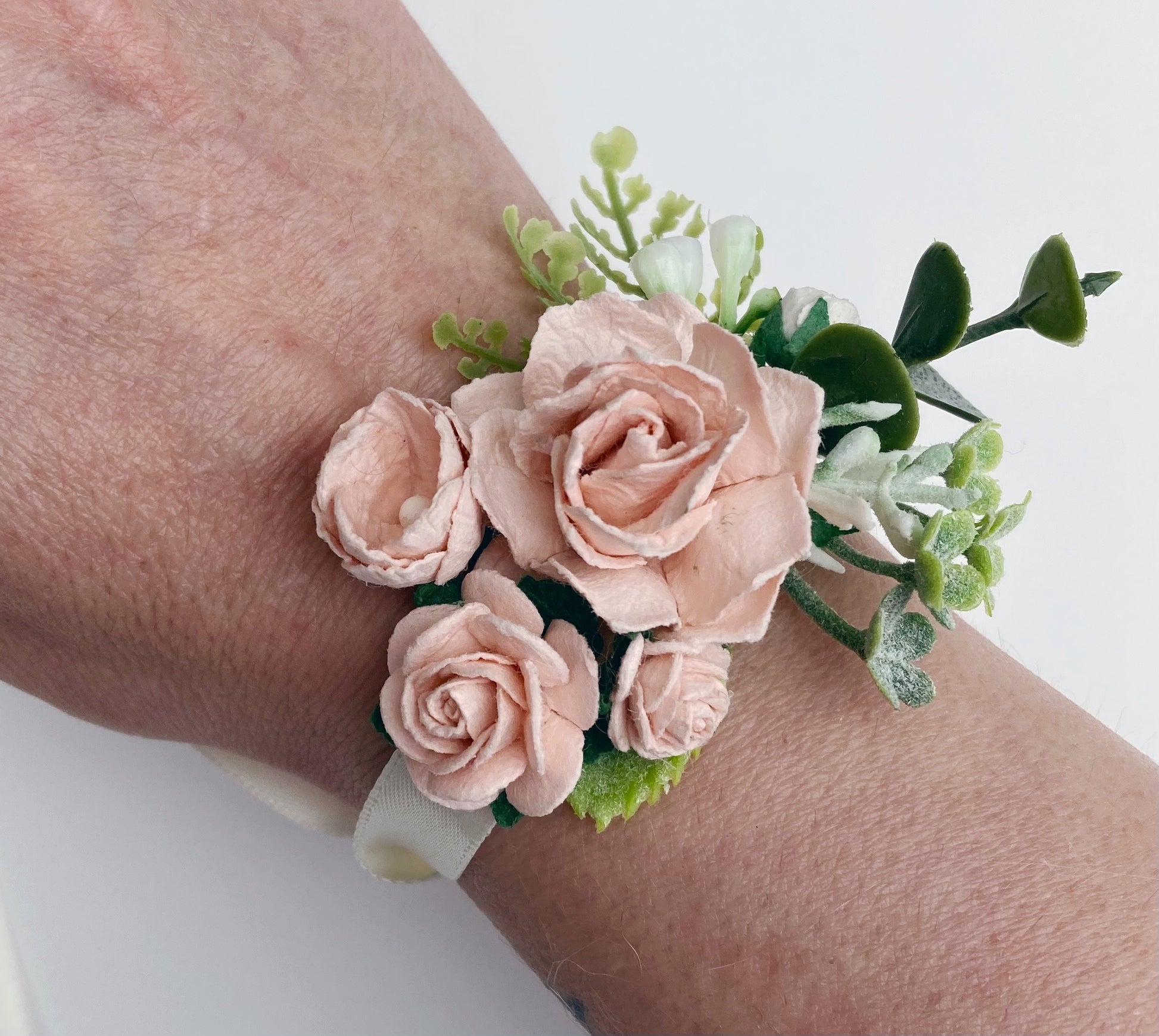 Blush pink flower wrist corsage