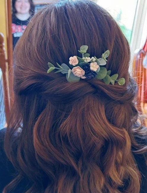 Navy And Blush Pink Flower Hair Comb