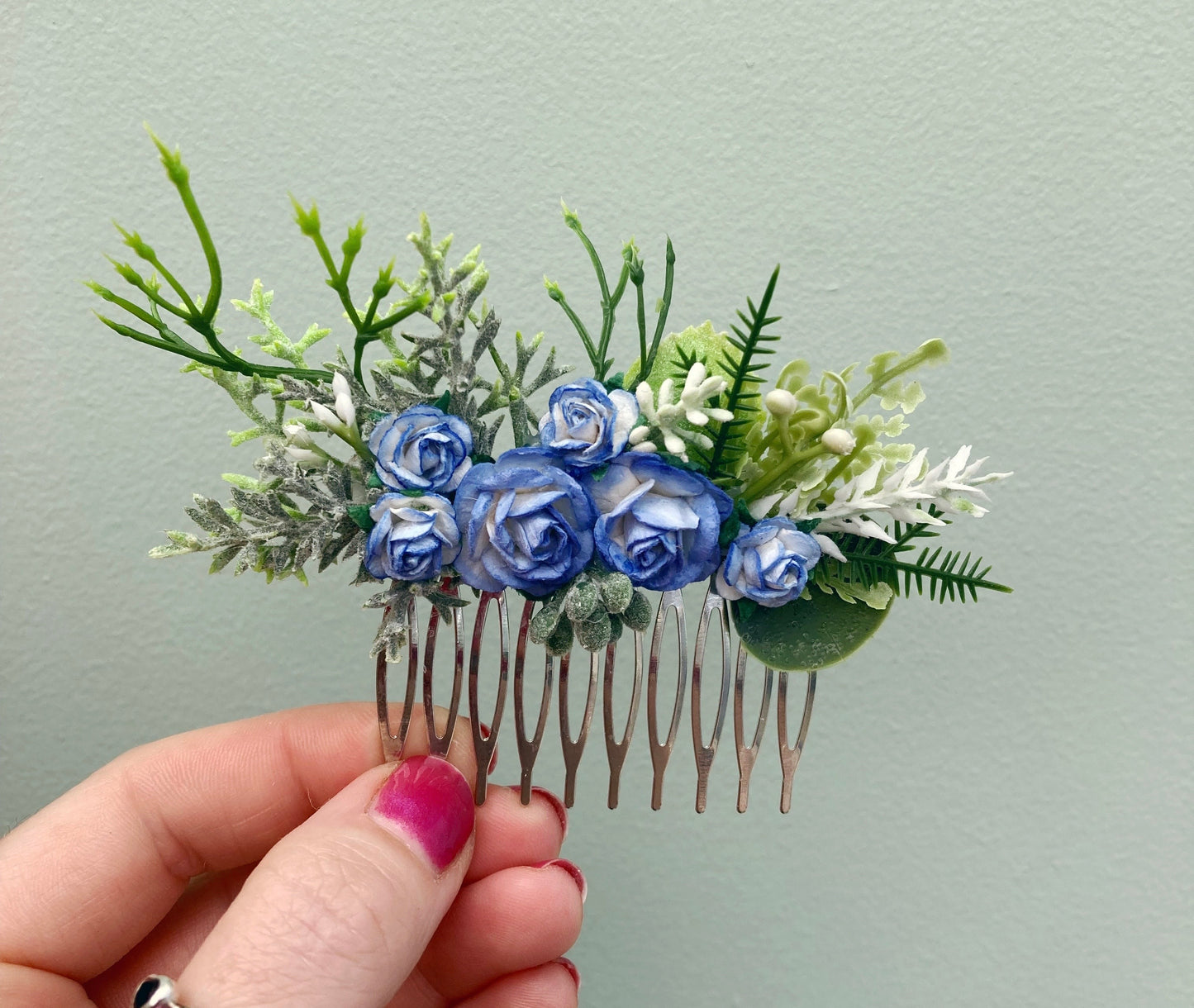 Blue And White Flower Hair Comb