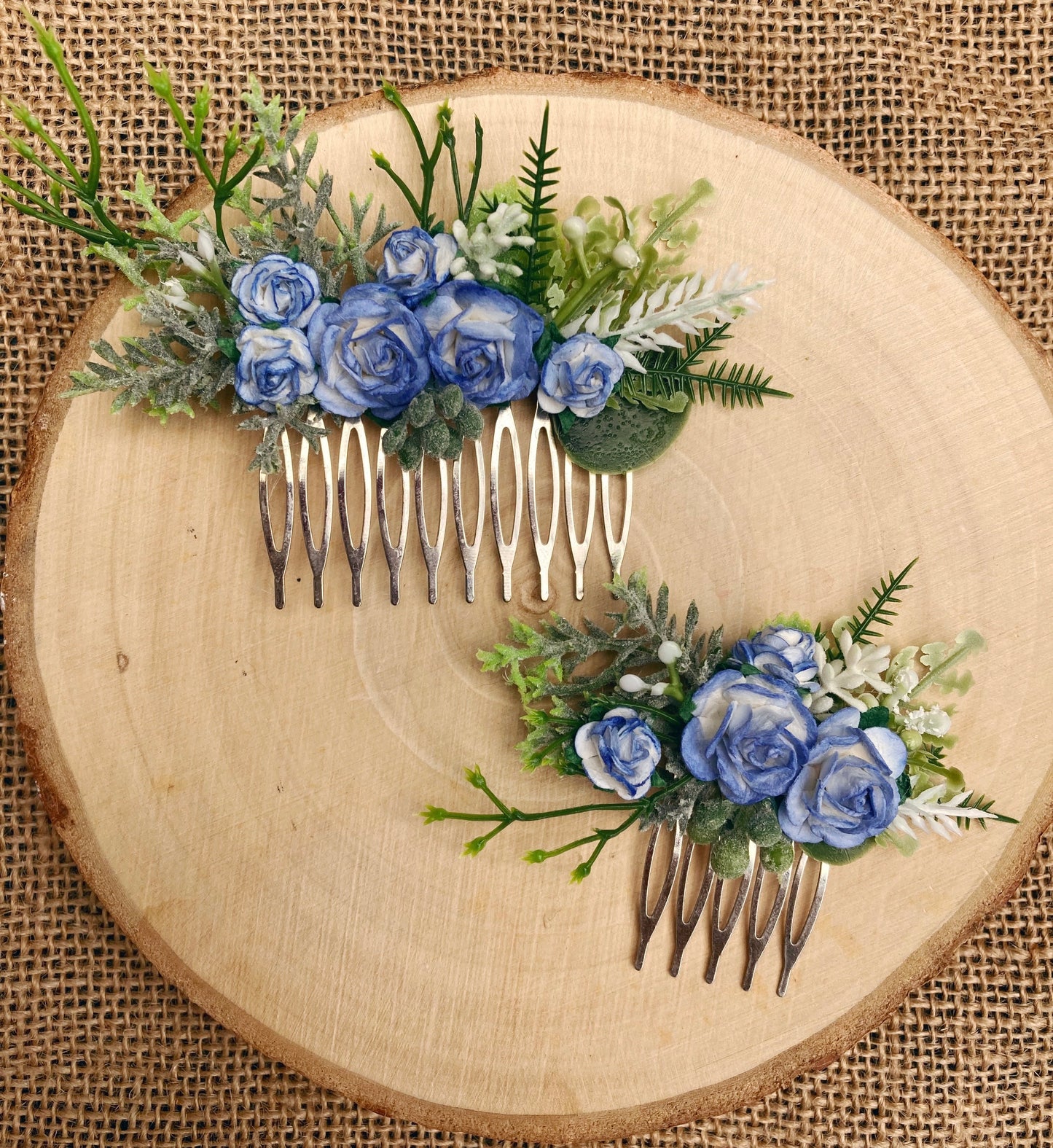 Blue flower hair comb