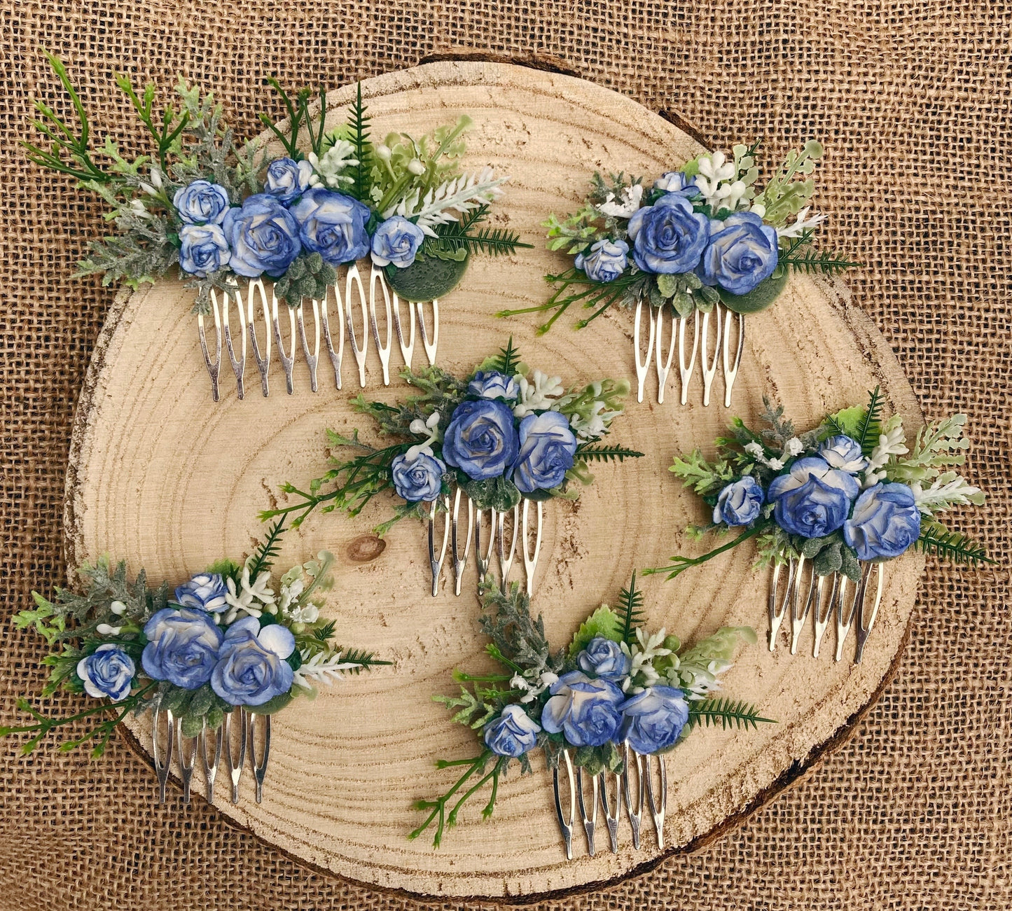 Blue And White Flower Hair Comb