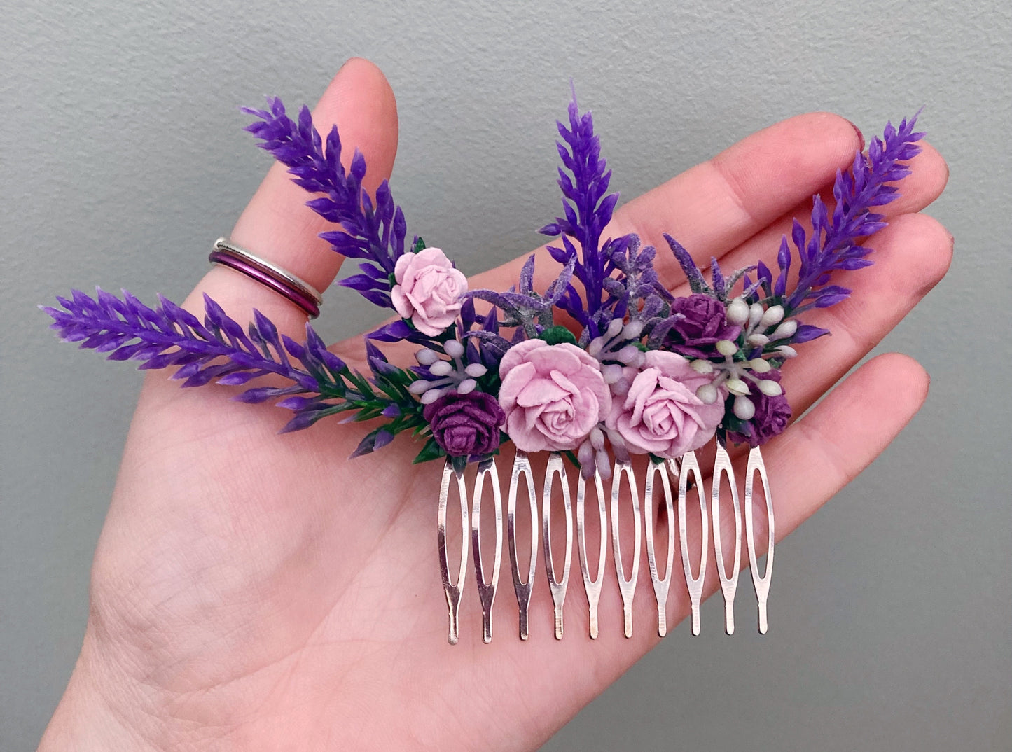 Lavender And Lilac Flower Hair Comb
