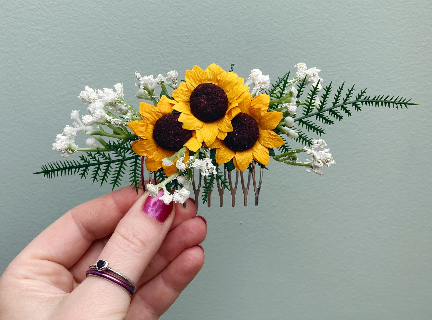 Sunflower and Gypsophila Hair Comb