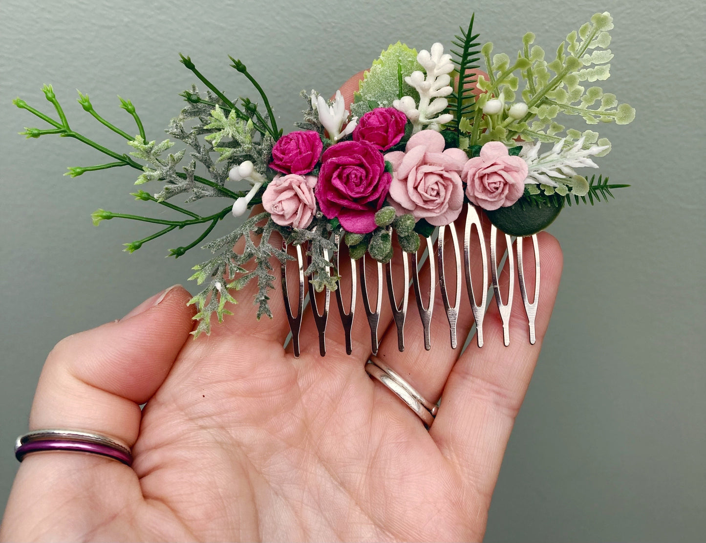 Blush and Bright Pink Flower Hair Comb