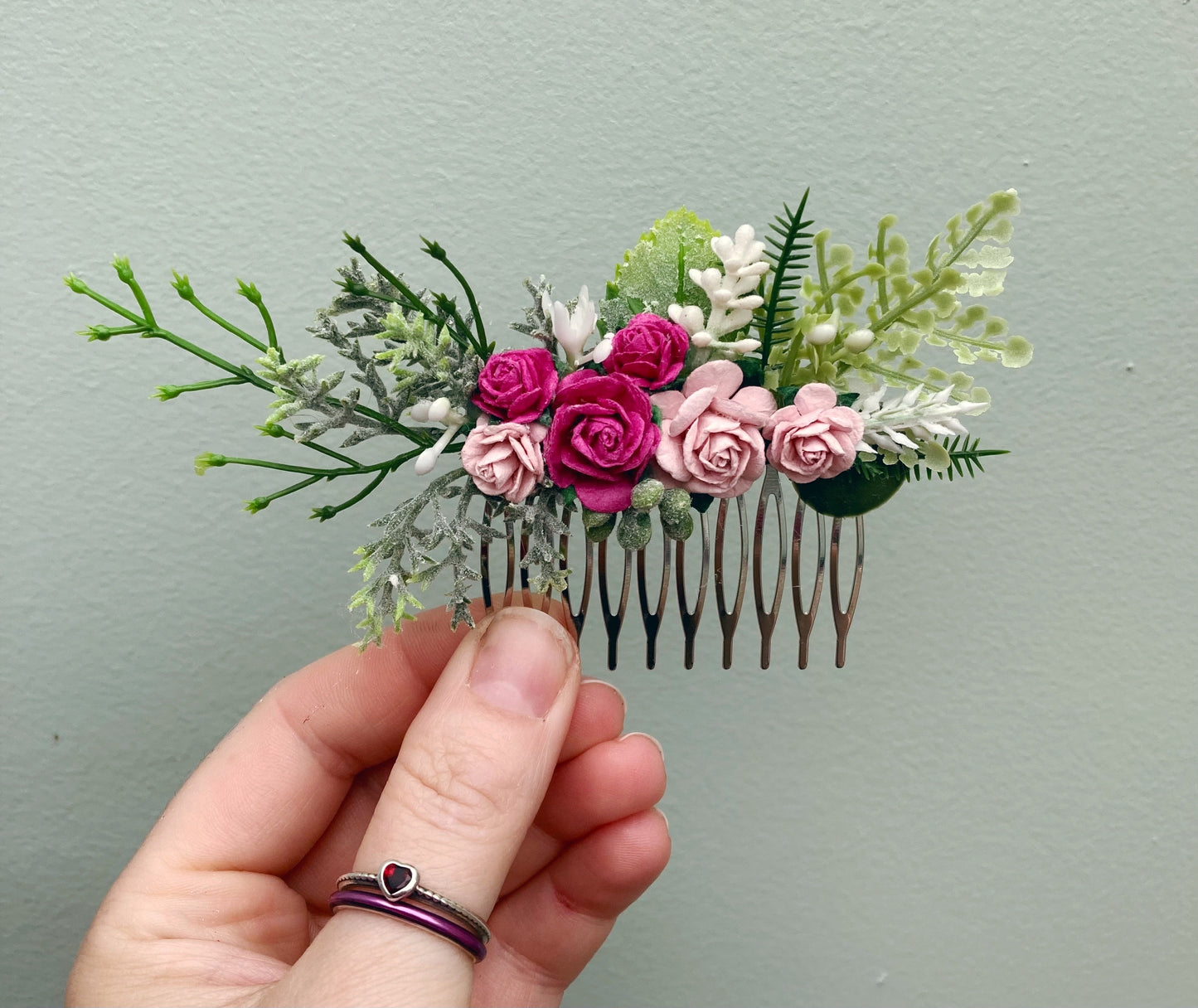 Blush and Bright Pink Flower Hair Comb