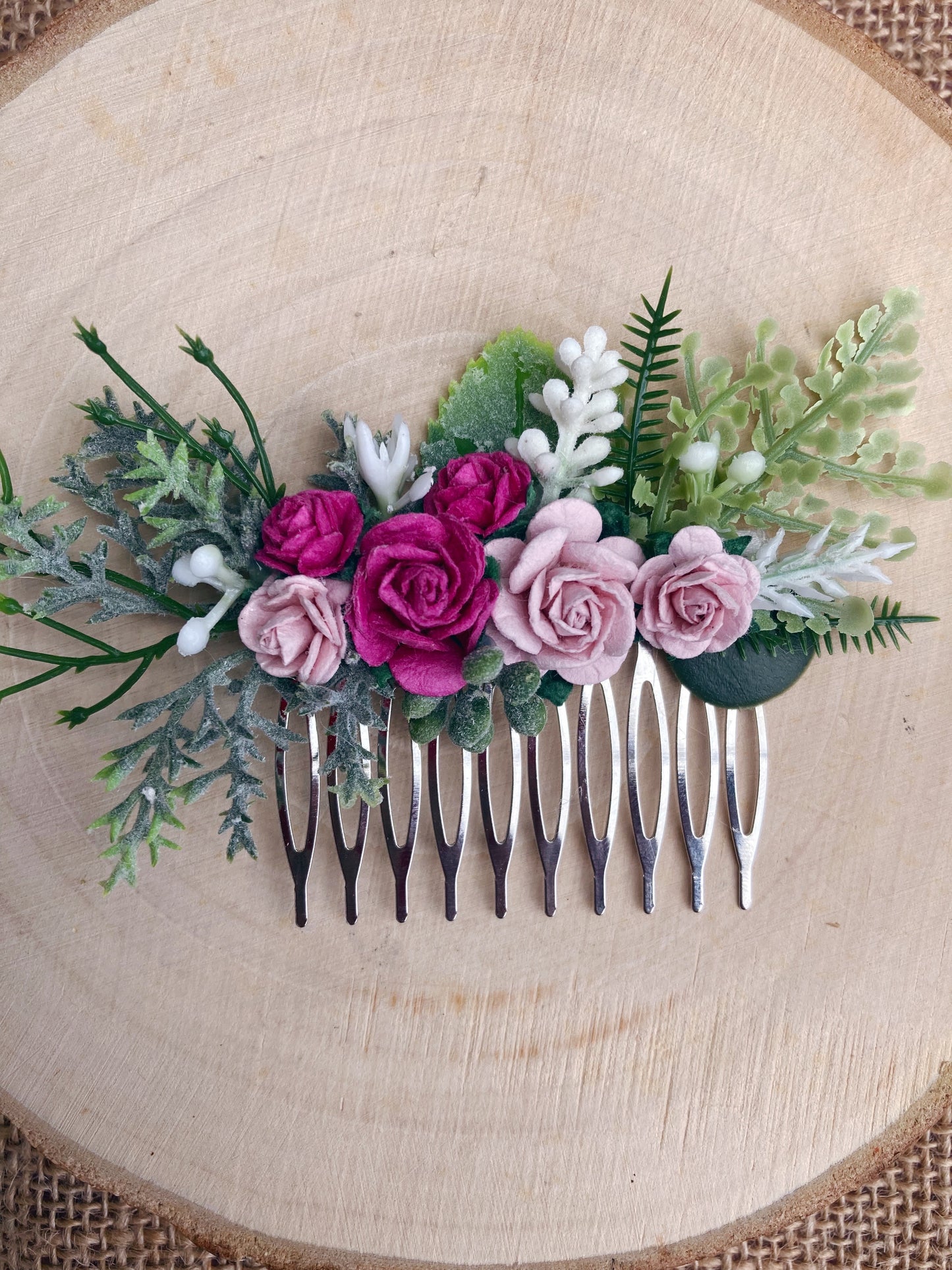 Blush and Bright Pink Flower Hair Comb