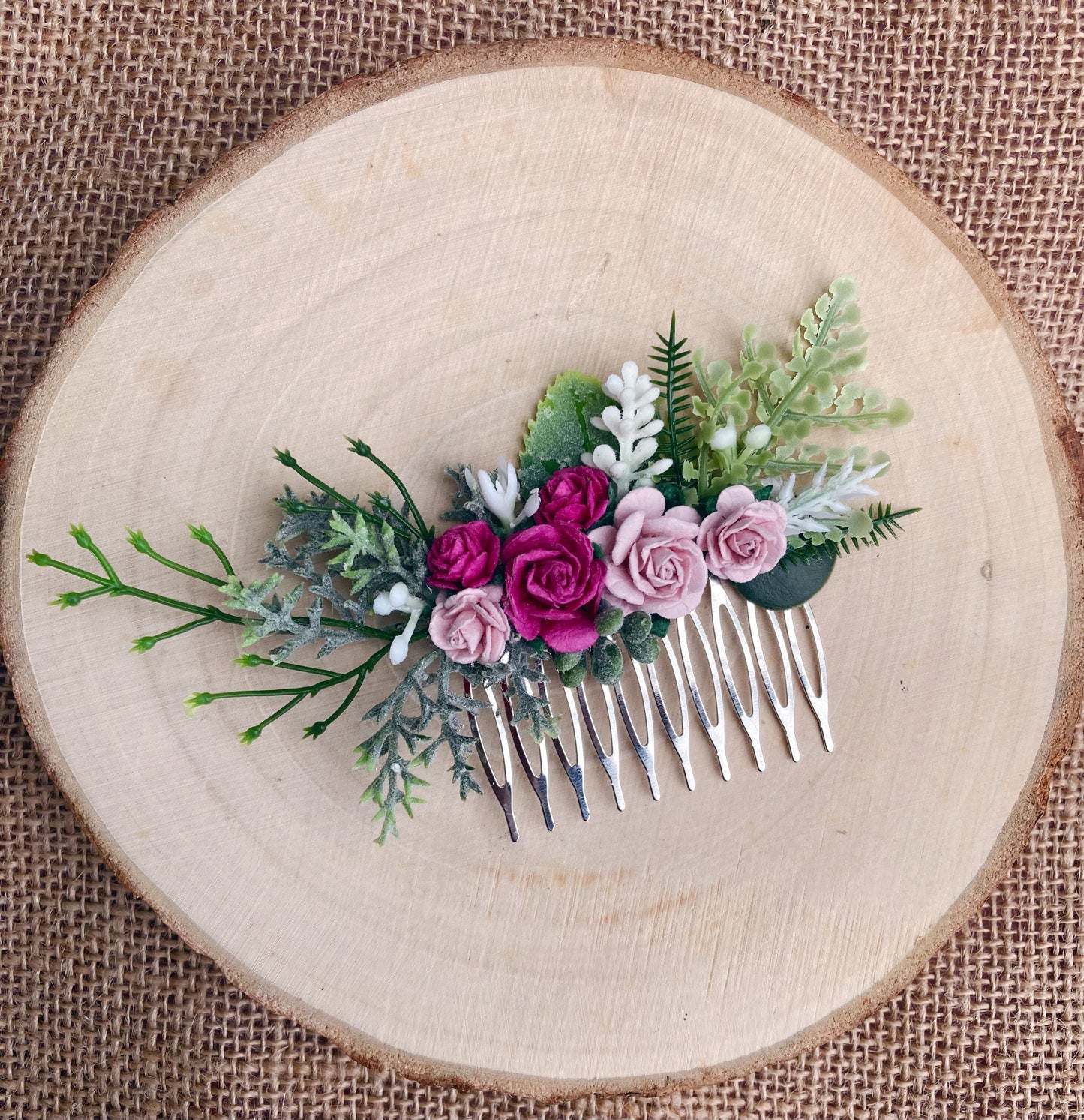 Blush and Bright Pink Flower Hair Comb