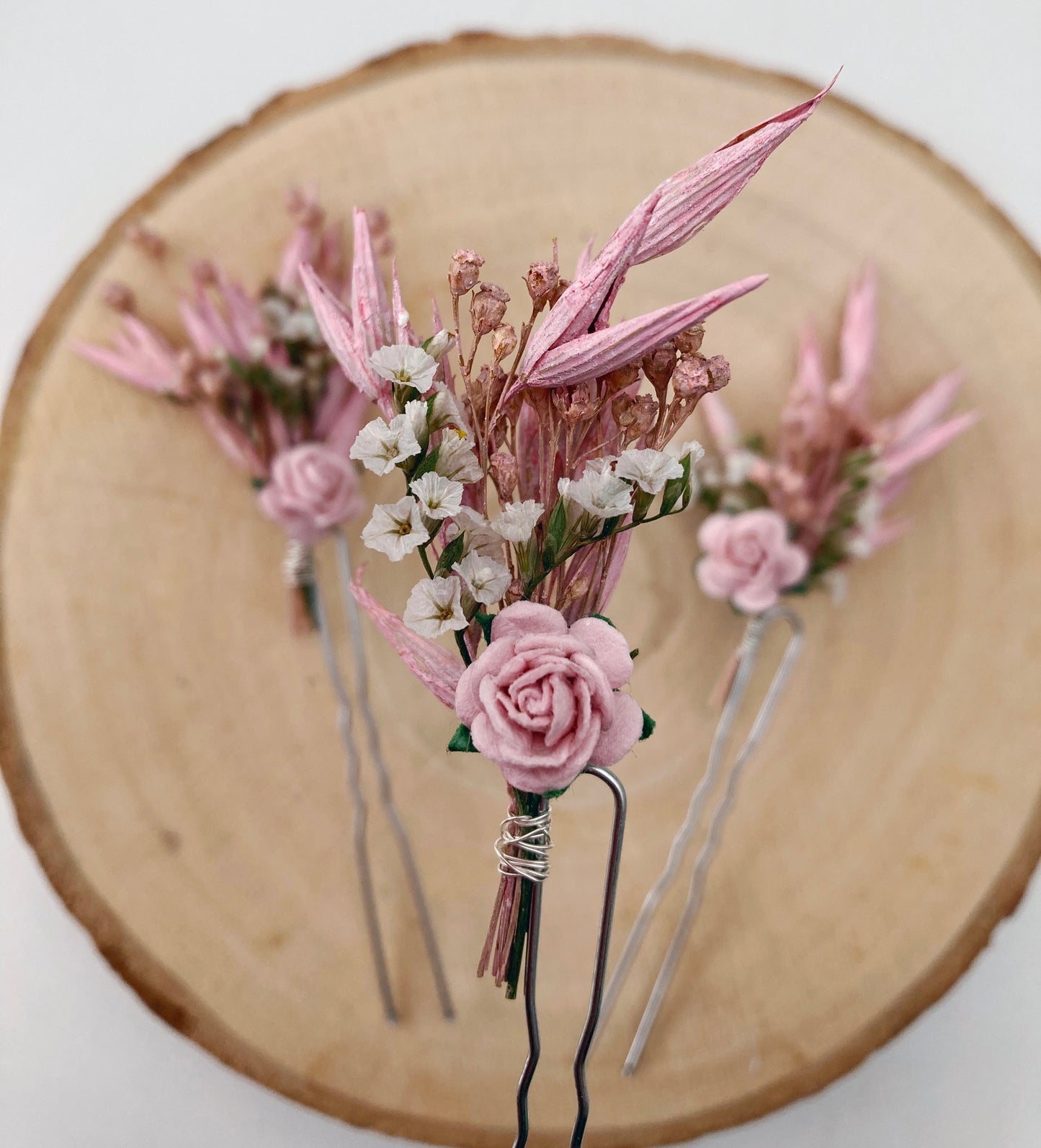 Pink Dried Flower Hair Pins