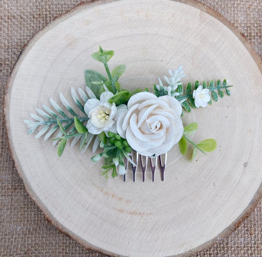 Ivory white flower hair comb
