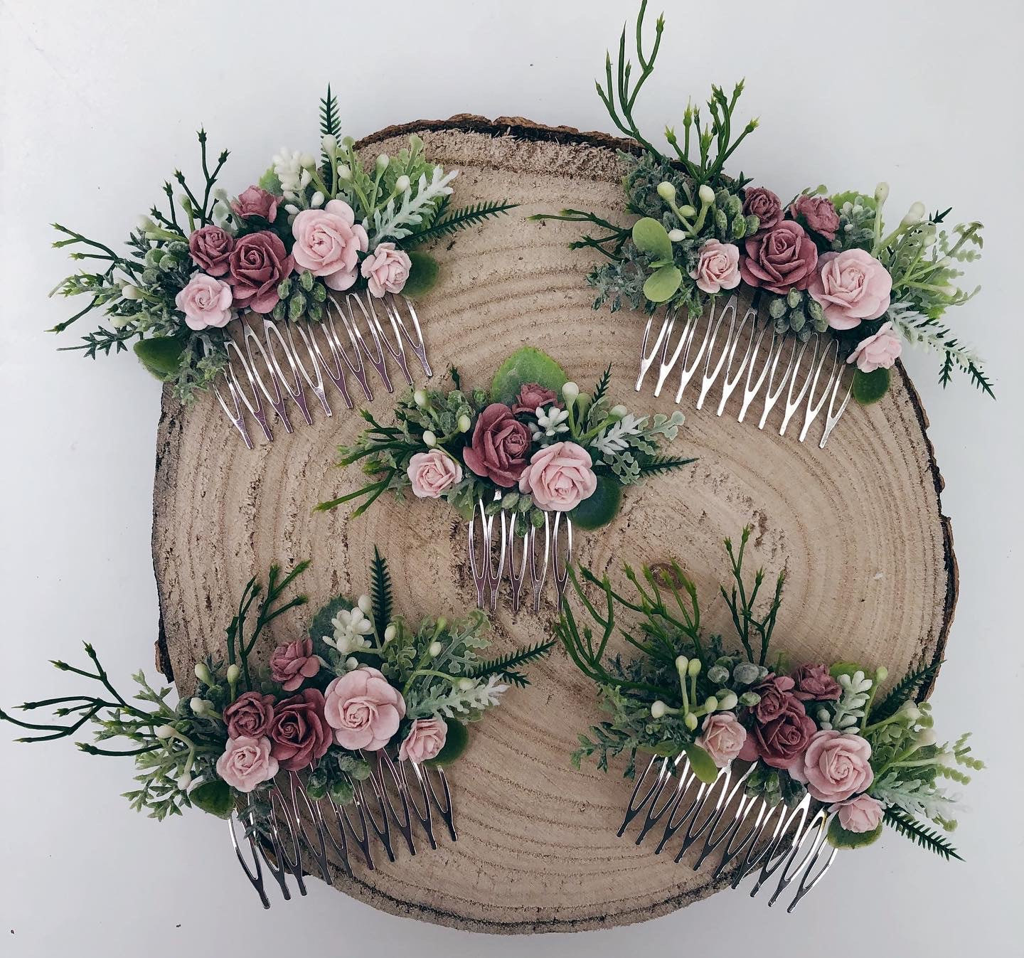 Dusky Pink and Blush Flower Hair Comb