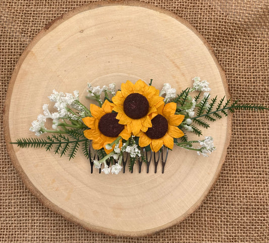Sunflower and gypsophila flower hair comb
