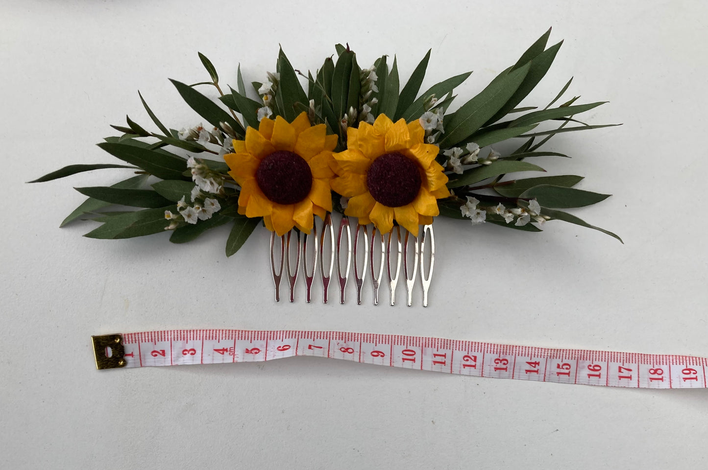 Dried Eucalyptus and Sunflowers Hair Comb